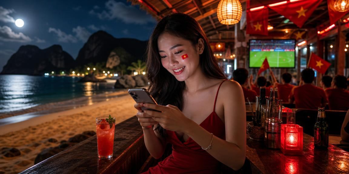 Người dùng nhập mã voucher trên điện thoại tại bãi biển Côn Đảo