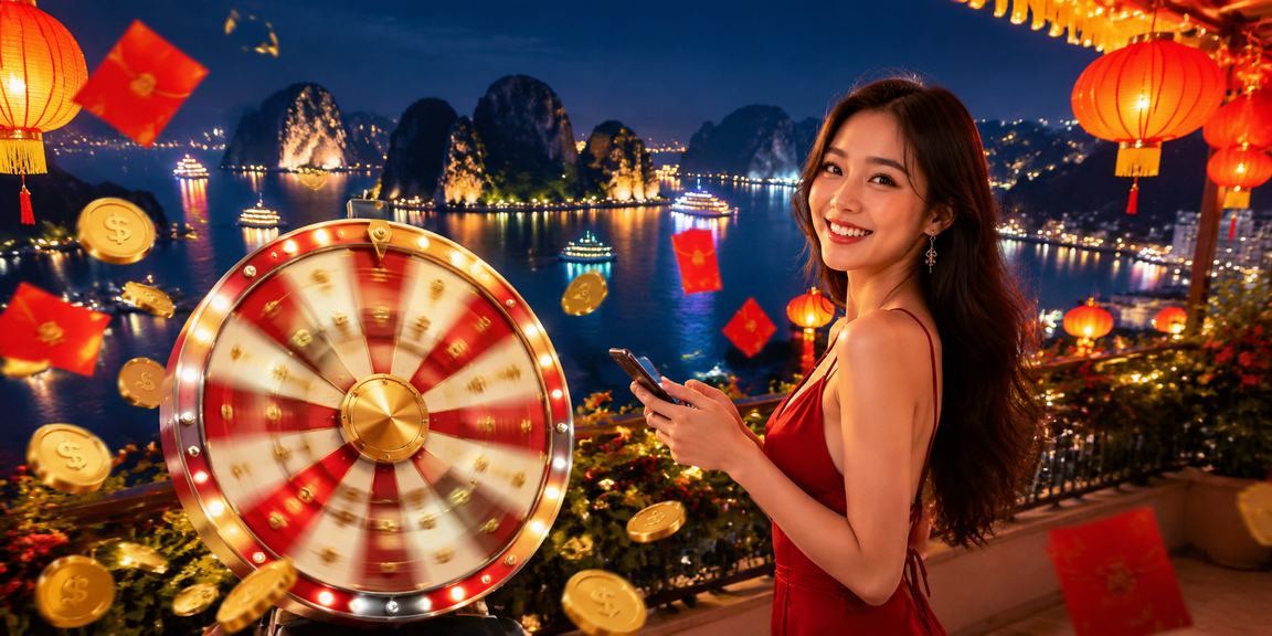 Đèn lồng Hạ Long lung linh bên bàn Roulette casino trực tuyến