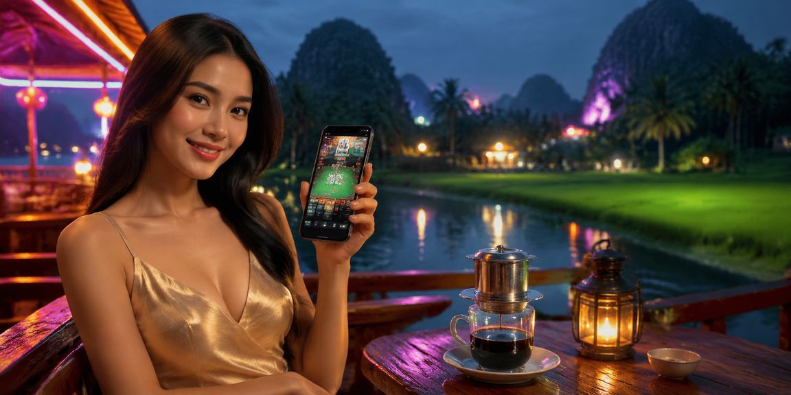 Người dùng thư giãn bên tách cà phê tại Ninh Bình khi chơi casino trên điện thoại